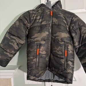 Rothschild Camouflage Puffer Jacket with Orange Accents